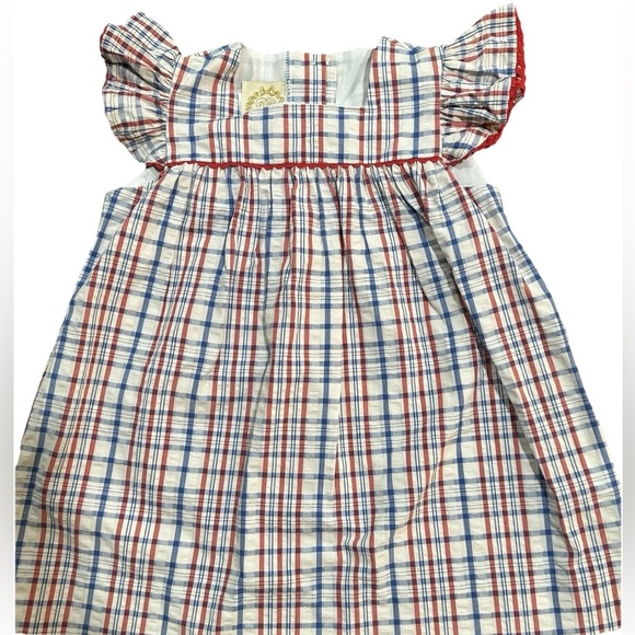 NWOT TBBC Rosemary Ruffle Dress - Sewanee Seersucker w/ Richmond Red Ric Rac 2T - Picture 3 of 12